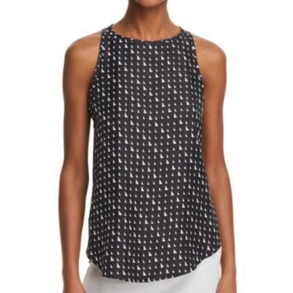 Theory Silk Racer Triangle Stripe Twill Sleeveless Tank Top S Black White - Picture 1 of 7